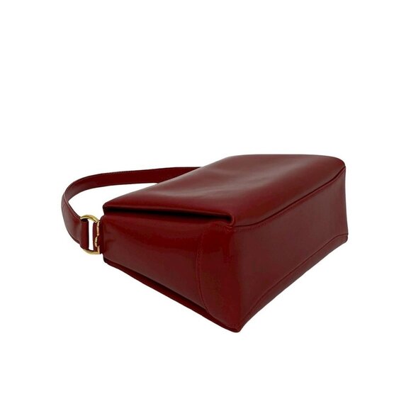 GUCCI Red Leather Bamboo Shoulder Bag - Picture 7 of 9